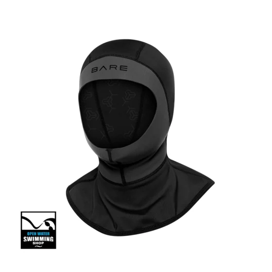 "BARE Exowear Hooded Cap – comfortabele neopreen zwem cap met thermische isolatie en nekbescherming."