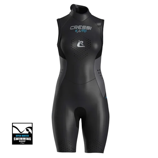Cressi Kaito 2 mm Shorty Lady, een zwart dames wetsuit voor zwemtraining met een gladde hydrodynamische buitenkant.