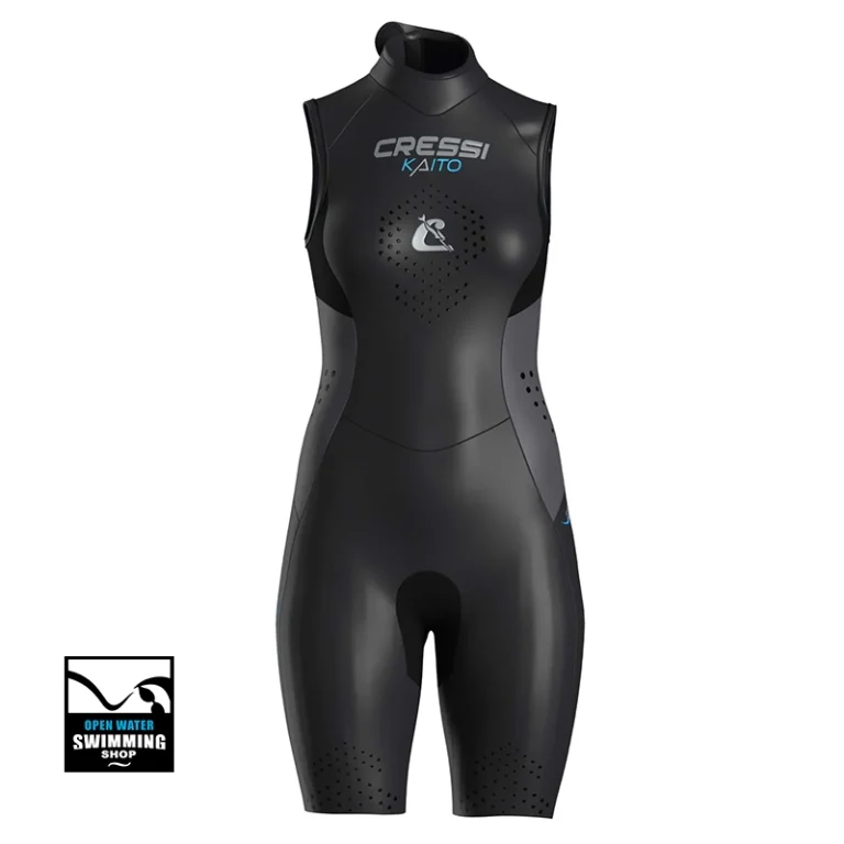 Cressi Kaito 2 mm Shorty Lady, een zwart dames wetsuit voor zwemtraining met een gladde hydrodynamische buitenkant.