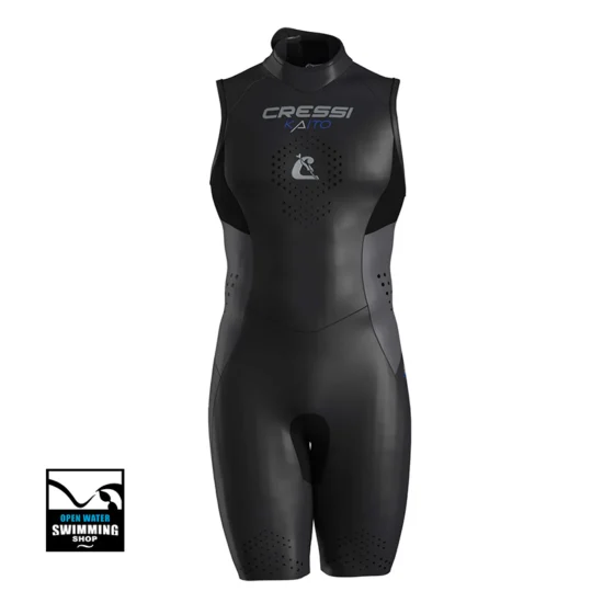 Cressi Kaito 2 mm Shorty Men, een zwart dames wetsuit voor zwemtraining met een gladde hydrodynamische buitenkant.