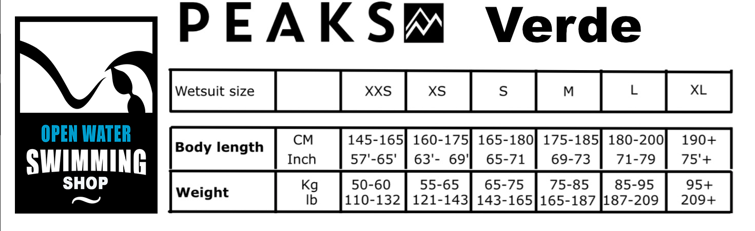 Maattabel-Peaks-Verde-wetsuit-openwaterswimmingshop.nl
