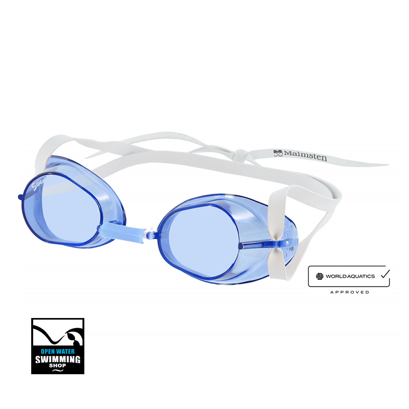 De originele Zweedse Malmsten Classic zwembril, minimalistisch en lichtgewicht, ideaal voor wedstrijdzwemmers.