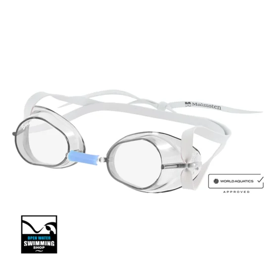 De originele Zweedse Malmsten Classic zwembril, minimalistisch en lichtgewicht, ideaal voor wedstrijdzwemmers.