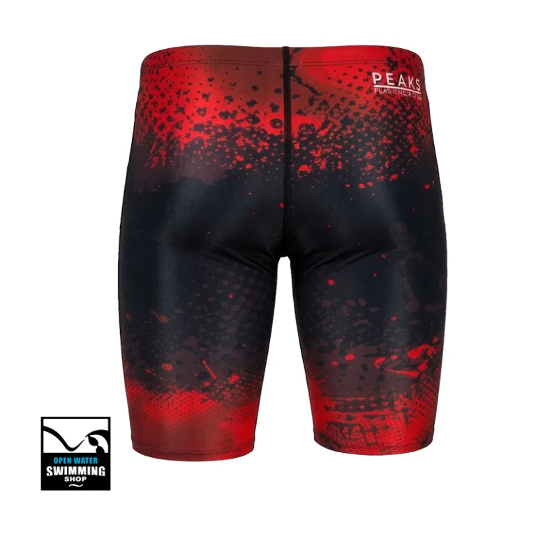 PEAKS Competitie Jammer Red Grid - zwart-rode geometrische wedstrijdzwembroek van duurzaam PBT"