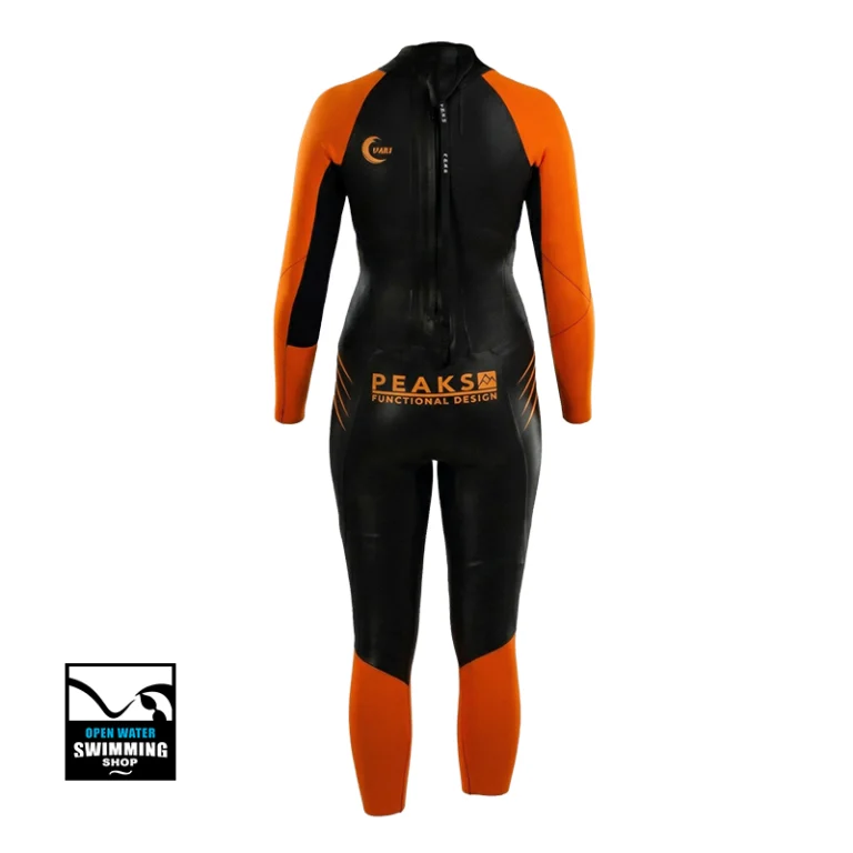 Peaks Visi heren wetsuit in zwart met opvallende neon details voor betere zichtbaarheid tijdens open water zwemmen.