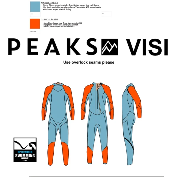 zwem wetsuit l PEAKS-wetsuit-VISI-Wetsuit-Shell-Fabric-openwaterswimmingshop.nl