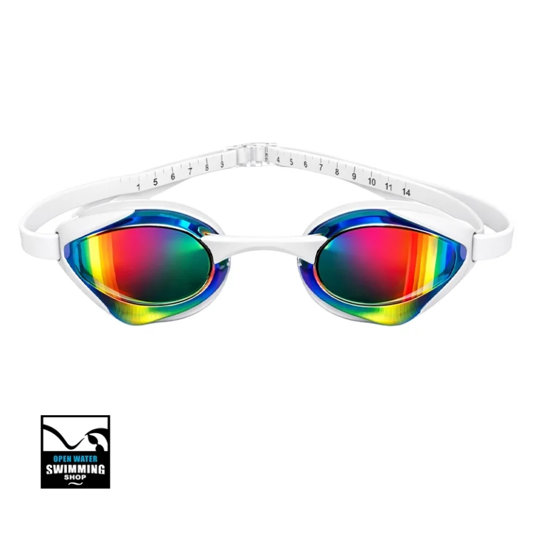 Witte Peaks Orca zwembril met spiegelende lenzen en comfortabel siliconen frame.