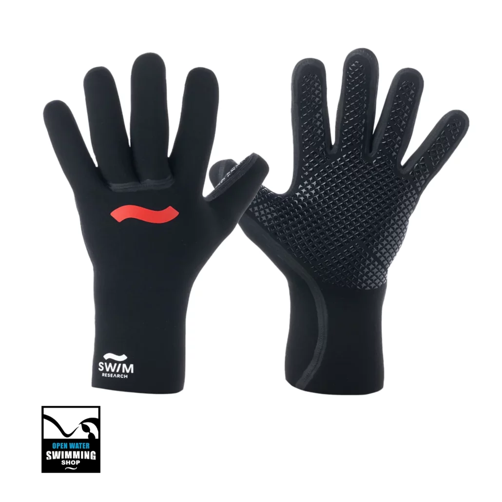 "Research 3mm swim gloves – comfortabele neopreen handschoenen met anti‑slip grip en thermische isolatie."