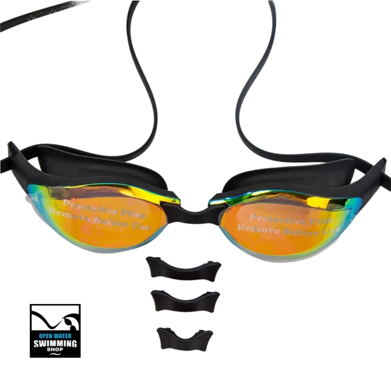 PEAKS Marlin gepolariseerde zwembril met verstelbare neusbrug, geschikt voor openwaterzwemmen en triatlon.